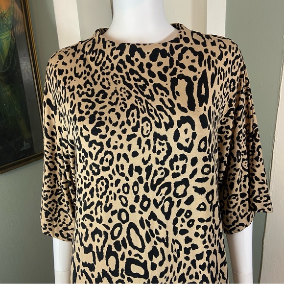 Chico's Sz 2 Leopard Dress Cheetah Midi Shift Animal Print 12/14 - Picture 6 of 13